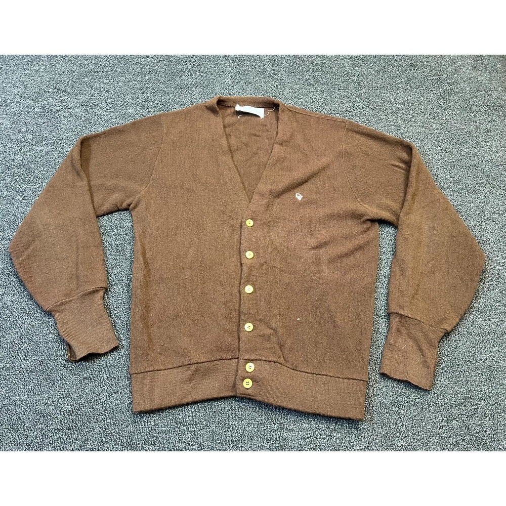 Christian Dior Cardigan Sweater Men Medium Brown Acrylic Tight Knit Button Front